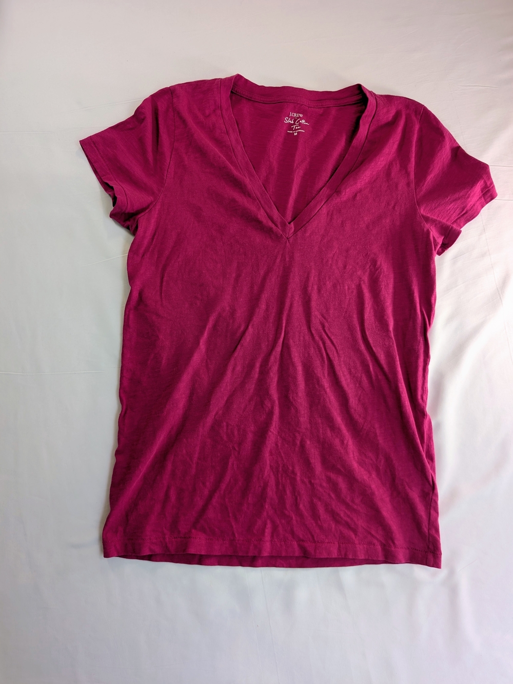 J. Crew Cotton V-Neck Tee — Magenta